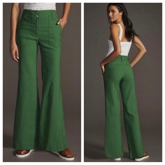maeve - the naomi wide leg pants linen high rise trouser bottoms anthropologie - Picture 1 of 6